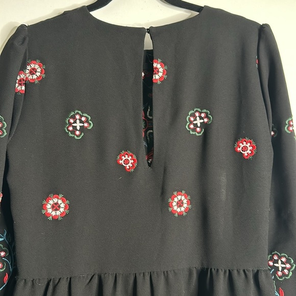Zara black embroidered multi color midi dress size large cottage core long sleev - Picture 9 of 11